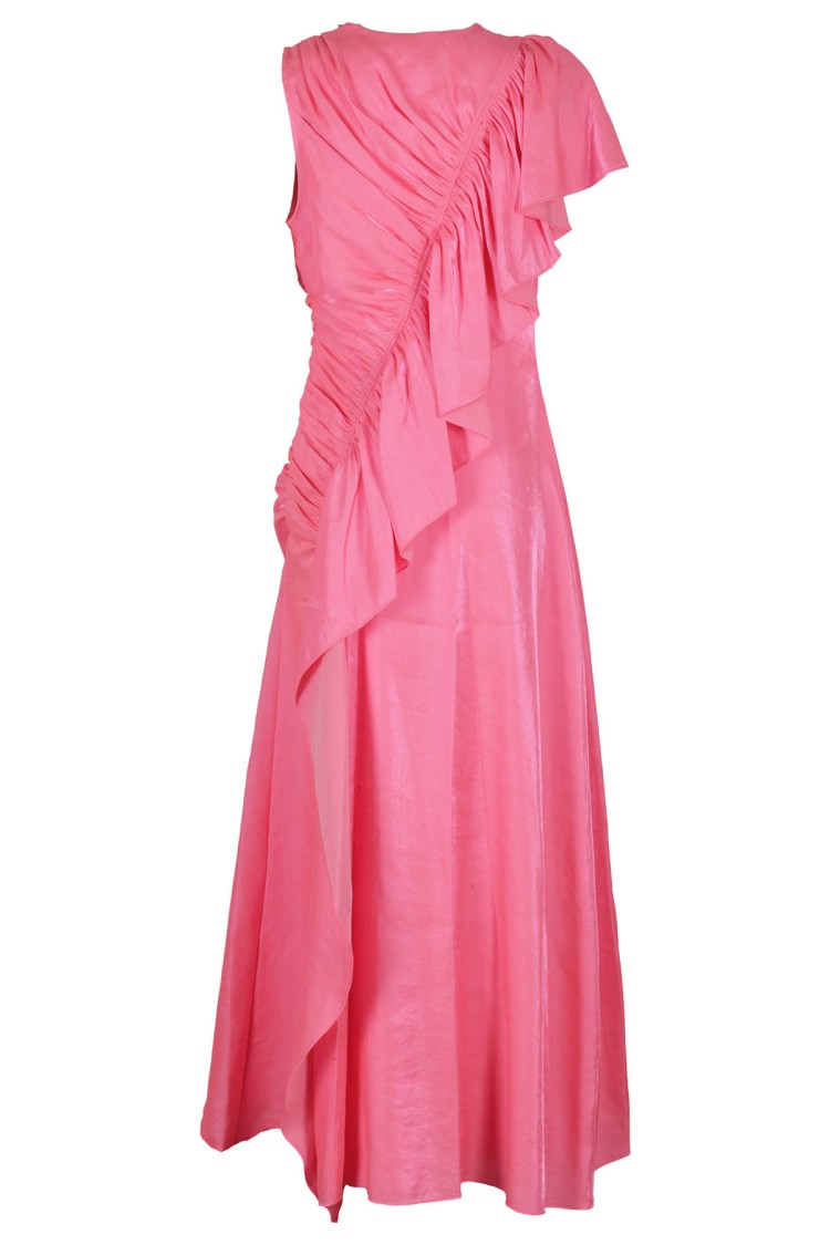 Ulla Johnson Lali Ruched Wild Hibiscus Maxi Dress In Pink