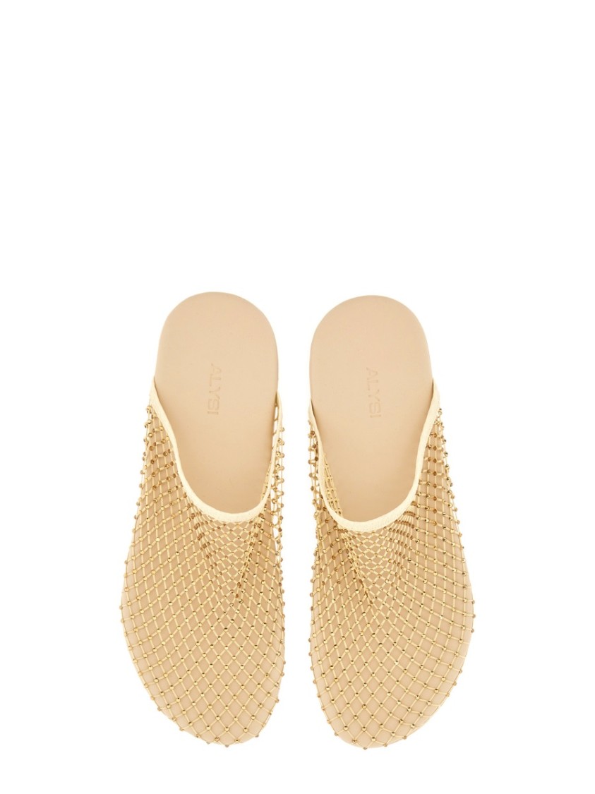 Alysi Open-toe Mesh Slip-on Sabot In Mesh In Gold