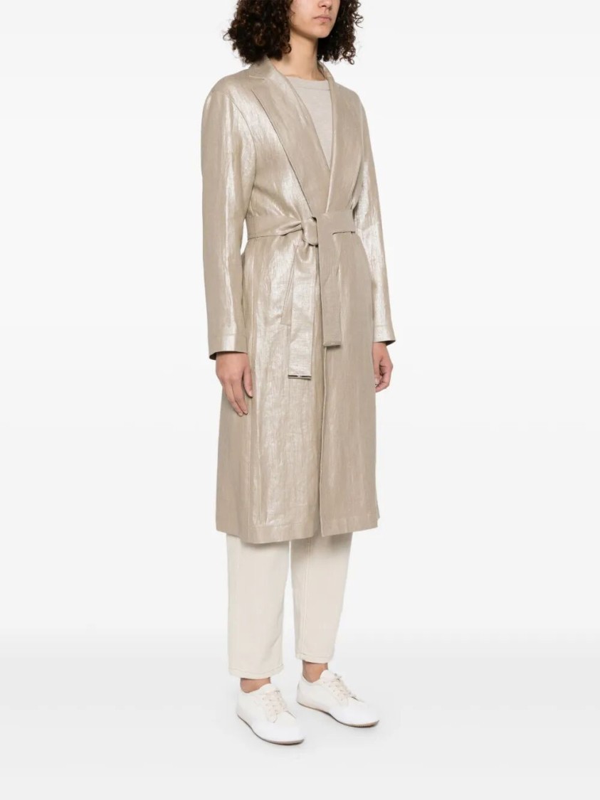 Herno Long Linen Coat With Belted Waist