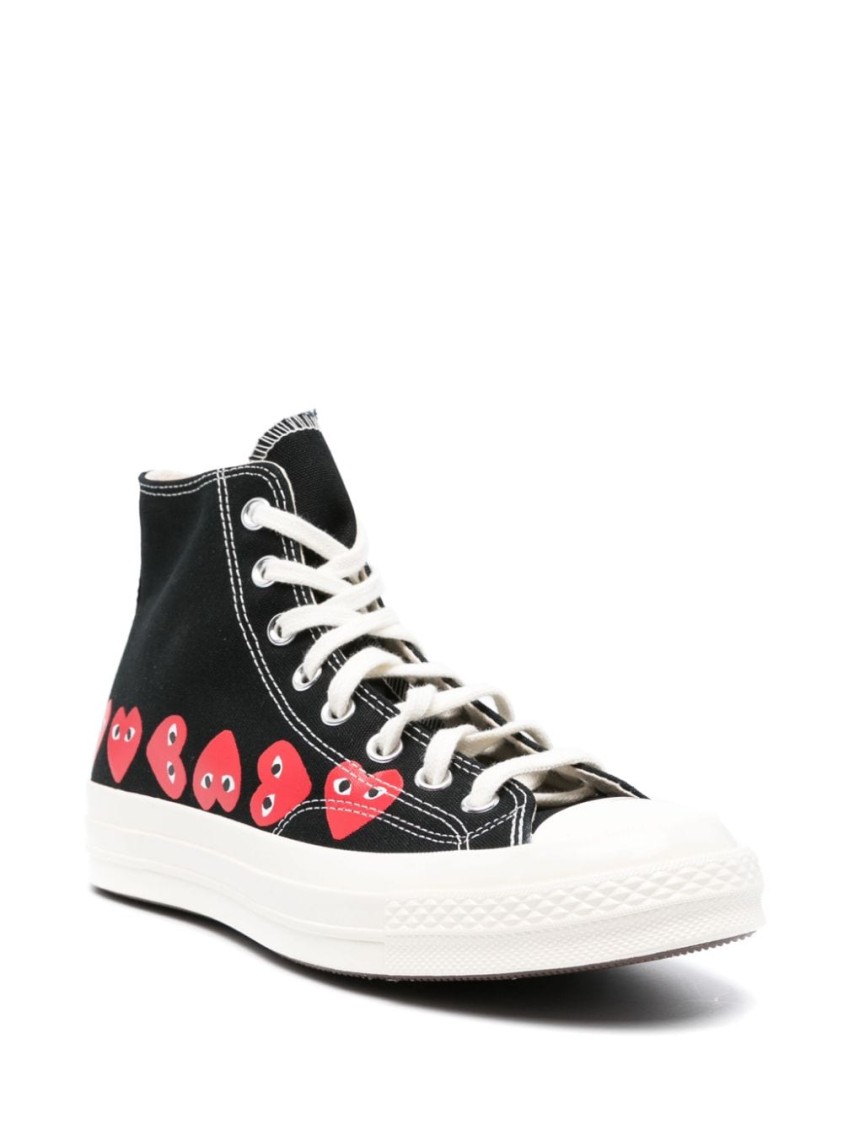 Shop Comme Des Garçons High-top Sneakers With Playful Heart Accents In White