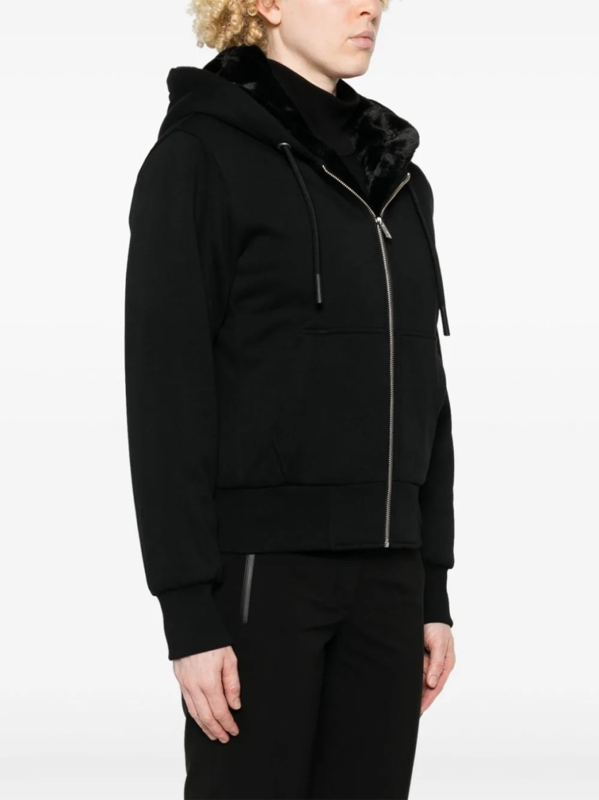 Moose Knuckles Logo-patch Faux-fur Hoodie In Black