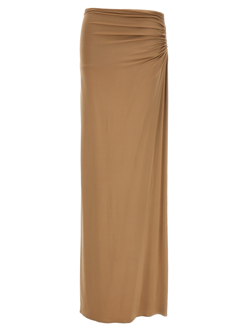 Magda Butrym Long Stretch Viscose Skirt With Side Draping In Neutral