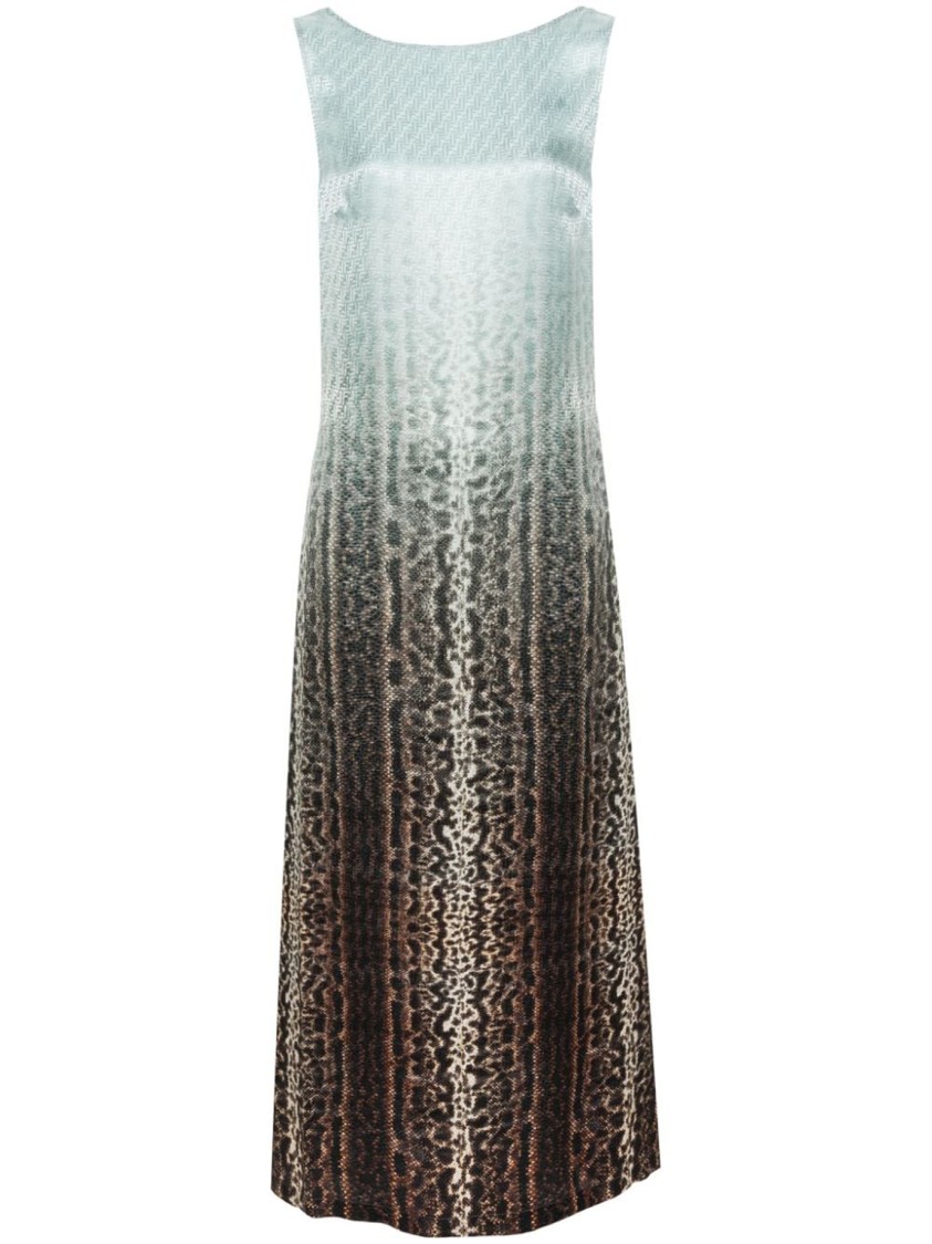 Fendi Silk Midi Dress With Gradient Design In Multi