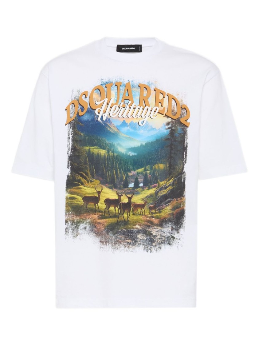 Dsquared2 Crew Neck Cotton T-shirt With Graphic Print In White