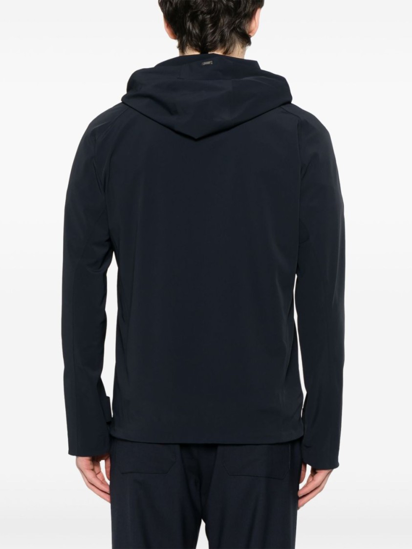 Herno Navy Blue Hooded Jacket With Double Bi-stretch Fabric