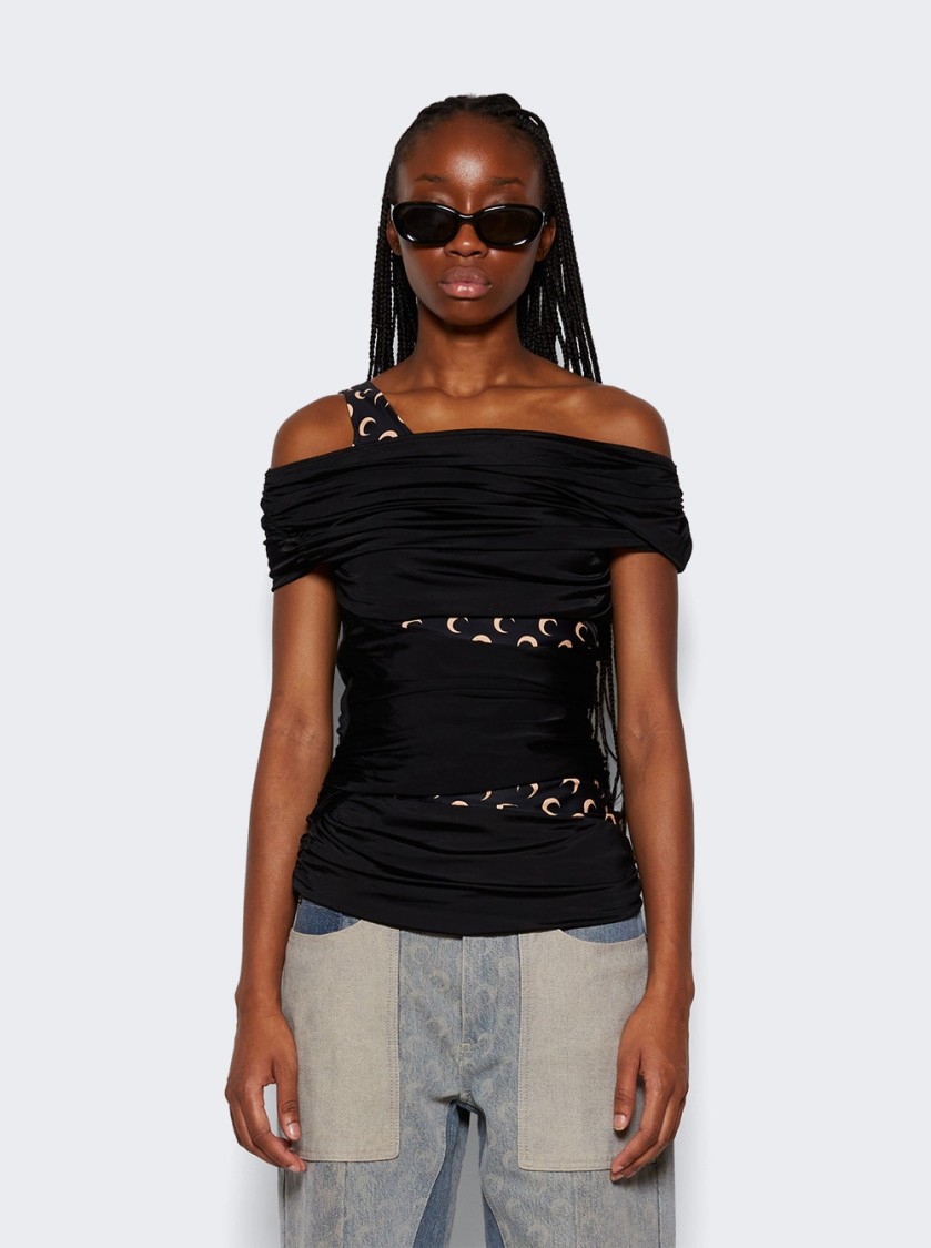 Marine Serre Jersey Draped Off Shoulder Top