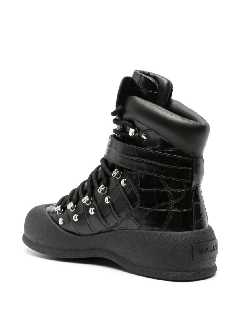 Bally Calf-embossed Ankle Boots With Lace-up Closure In Black