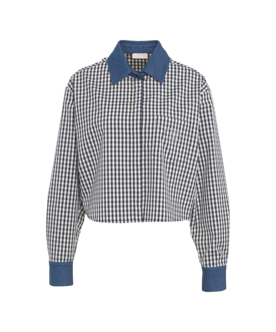 Liu •jo Liu Jo Cropped Check Blouse With Button-down Collar
