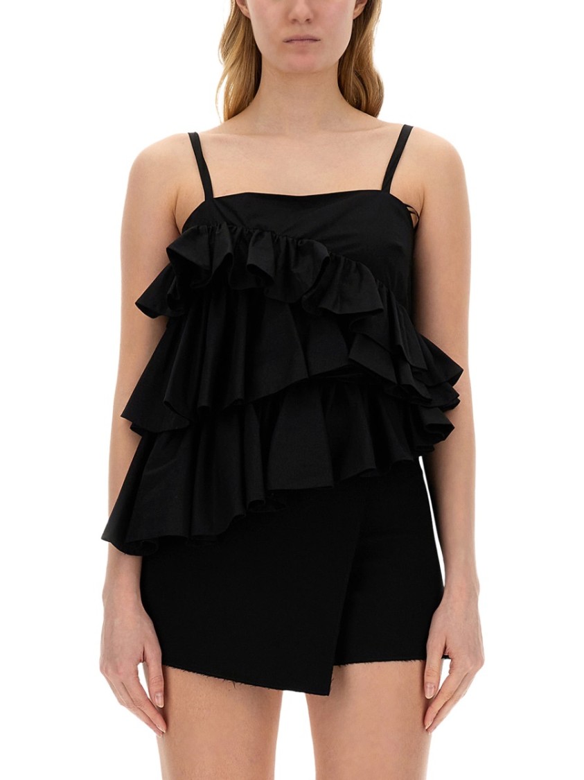 Msgm Ruches Tops With Asymmetric Hem And Ruffle In Black