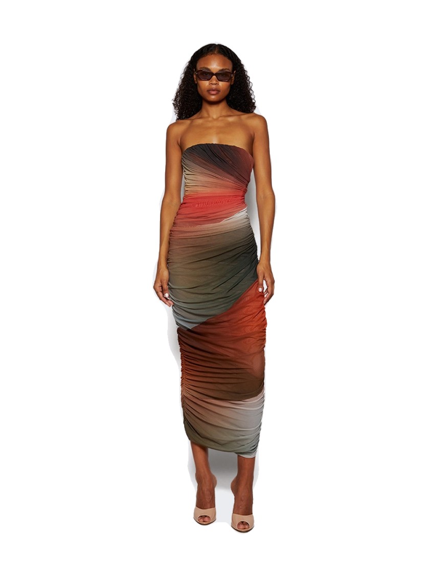 Attico The Midi Dress Brown And Orange In Multicolor