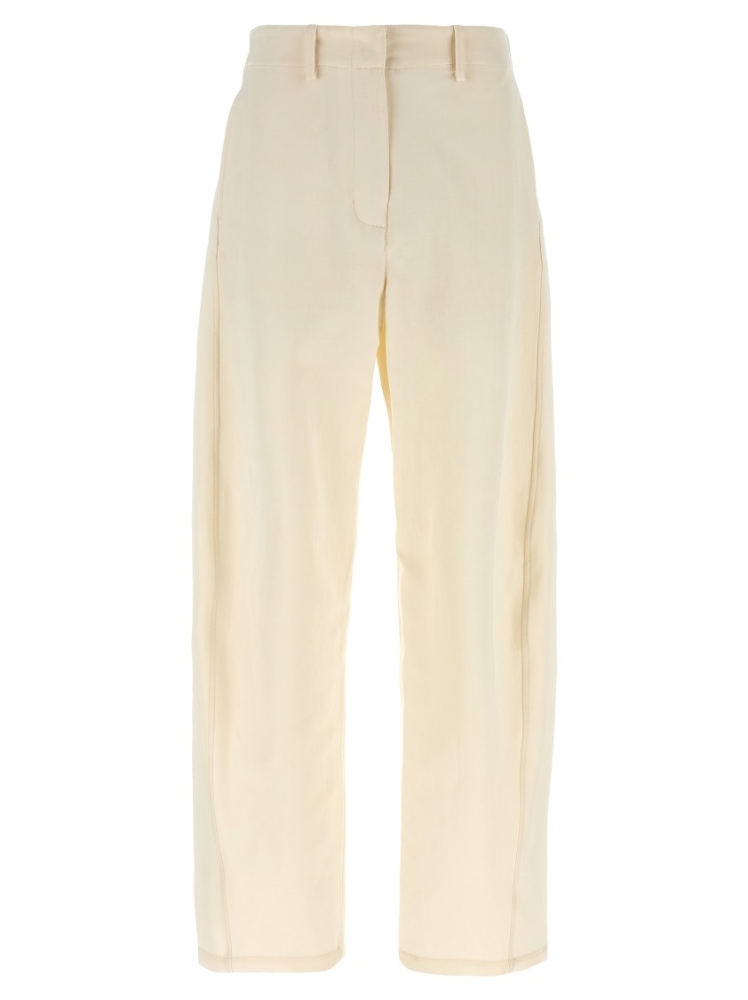 Magda Butrym Wide Leg Stretch Cotton Trousers With Asymmetric Stitching In Neutral