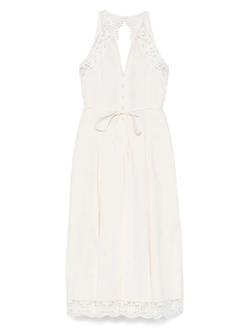 Twinset Twin-set Sleeveless Midi Dress With Intricate Lace