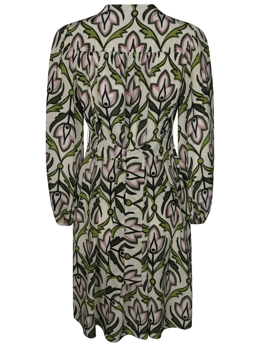 Max Mara Floral Pattern Dress With Fitted Waist In Green