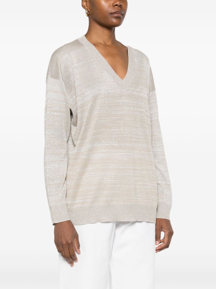 Fabiana Filippi Textured Grey Sweater With Deep V-neckline In White