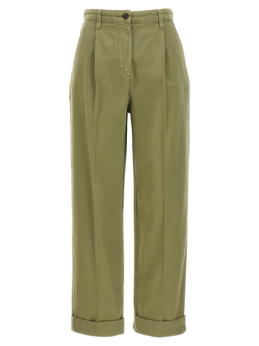 Etro Wide Leg Belted Trousers With Back Pockets In Green