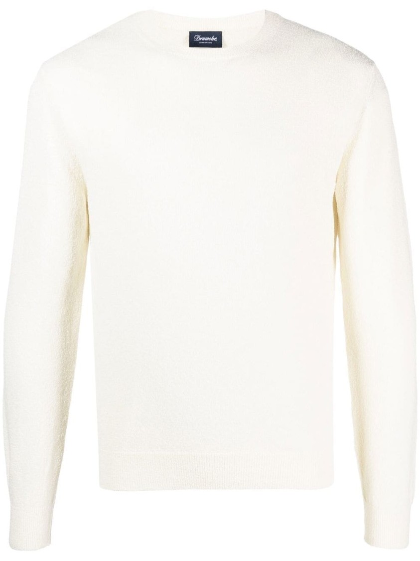 Drumohr Textured Finish Long Sleeve Crew-neck Sweater In Neutral