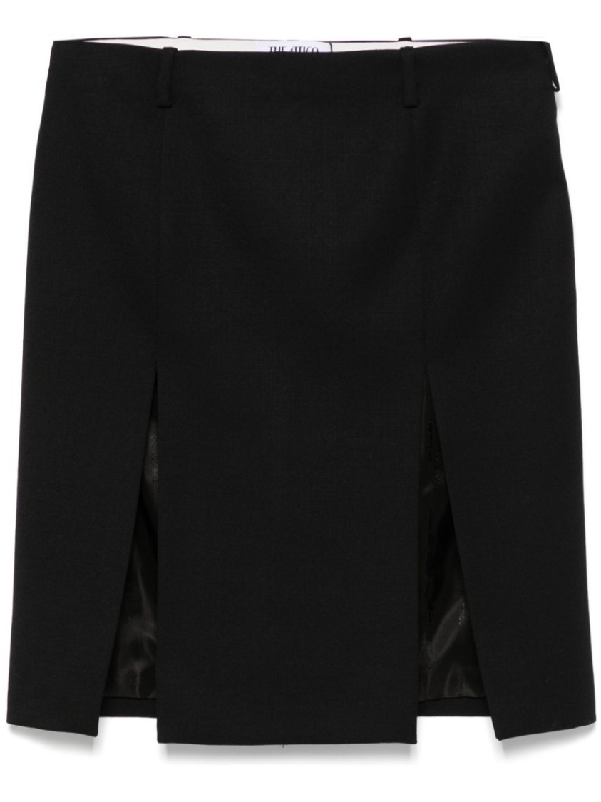 Attico Black Midi Skirt With Front Slits In Black