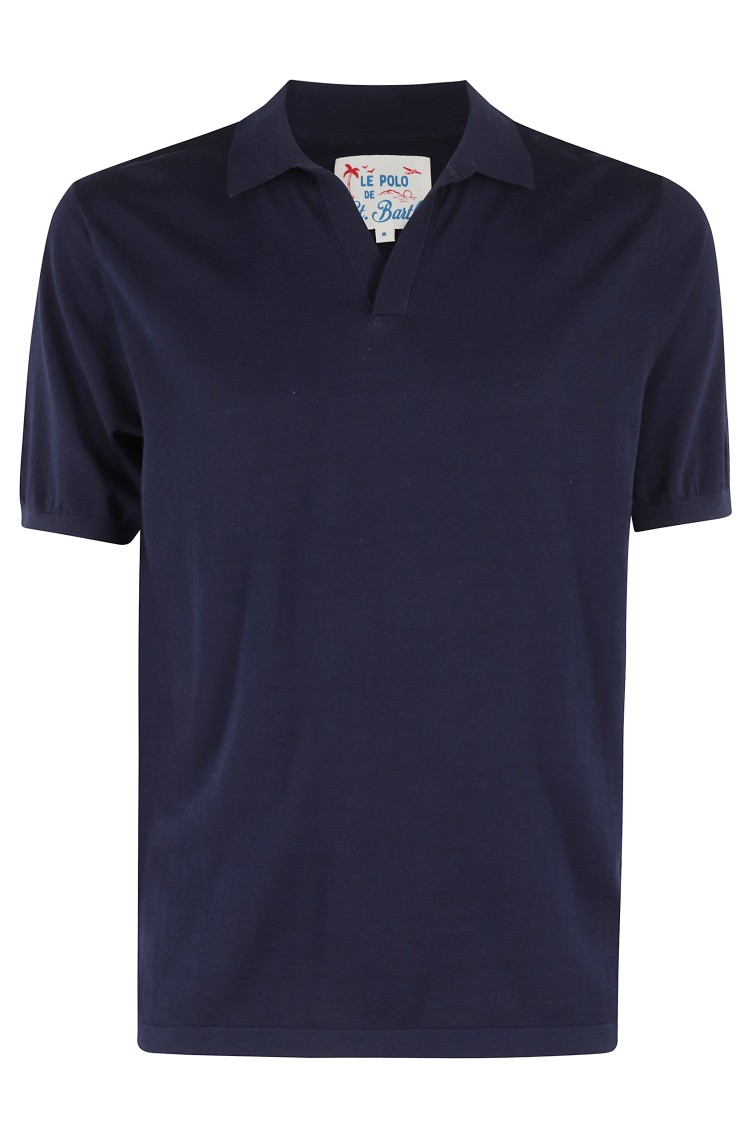 Mc2 Saint Barth Classic V-neck Polo Shirt With Short Sleeves In Blue