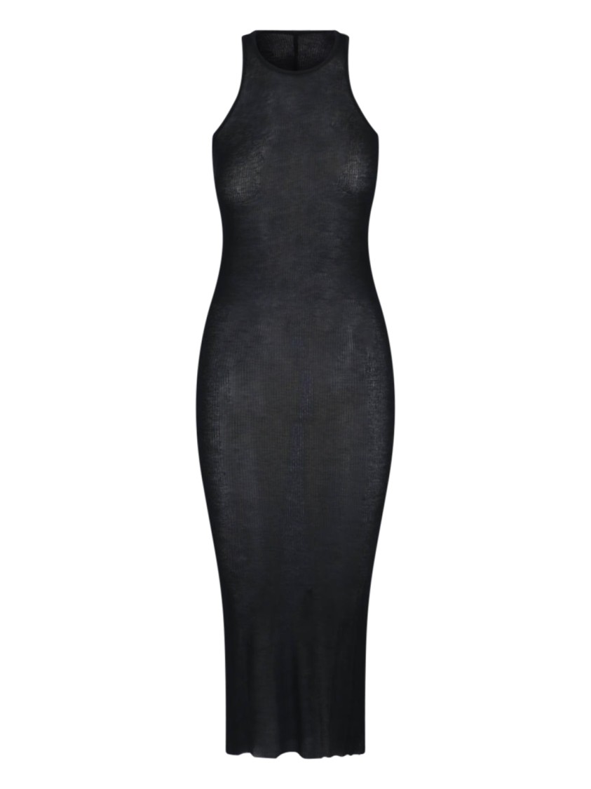Rick Owens Black Semi-transparent Sheath Dress In Viscose And Silk Blend Woman In Black