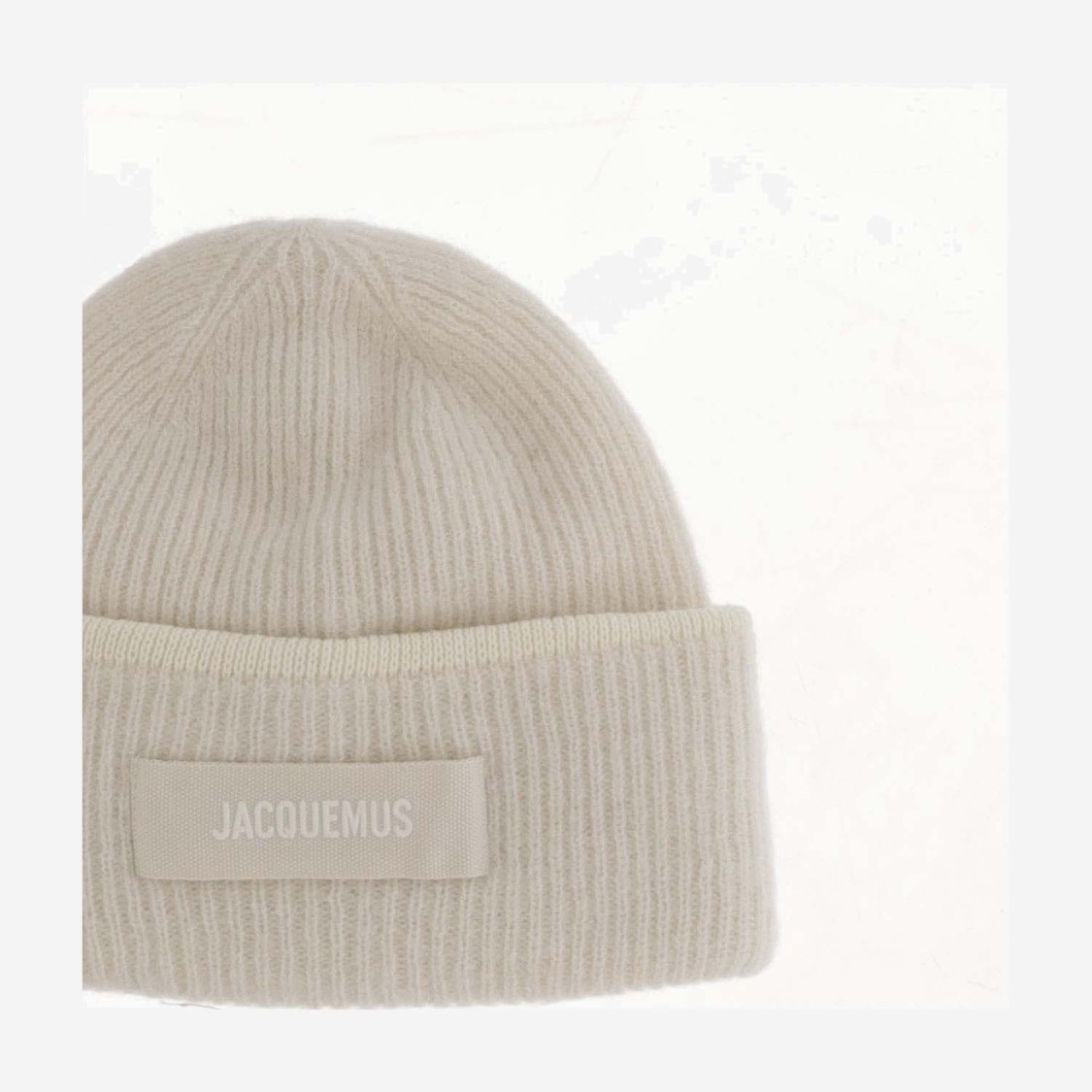 Jacquemus Ribbed Wool Blend Beanie With Logo Patch In White