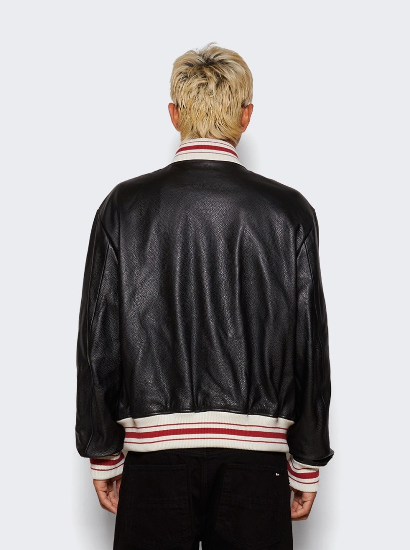 Amiri Black Bomber Jacket With Logo Patch In Leather Man