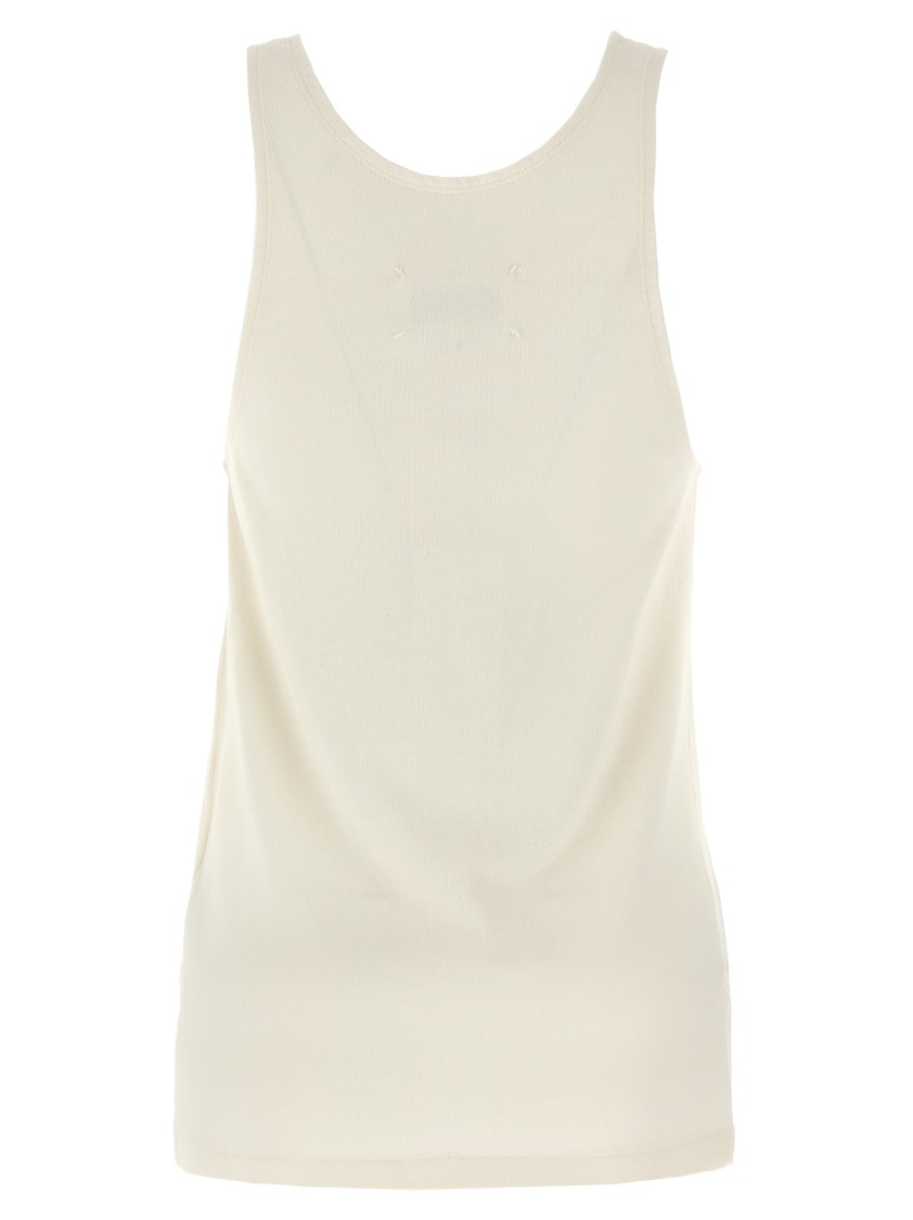 Maison Margiela Beige Top With Wide Neckline And Logo Printed On The Front In Viscose And Cotton Blend Woman