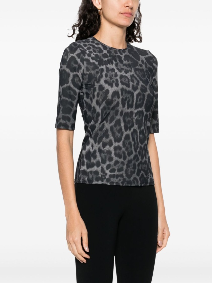 Stella Mccartney Leopard Print Short Sleeve Top With Classic Crew Neck In Blue