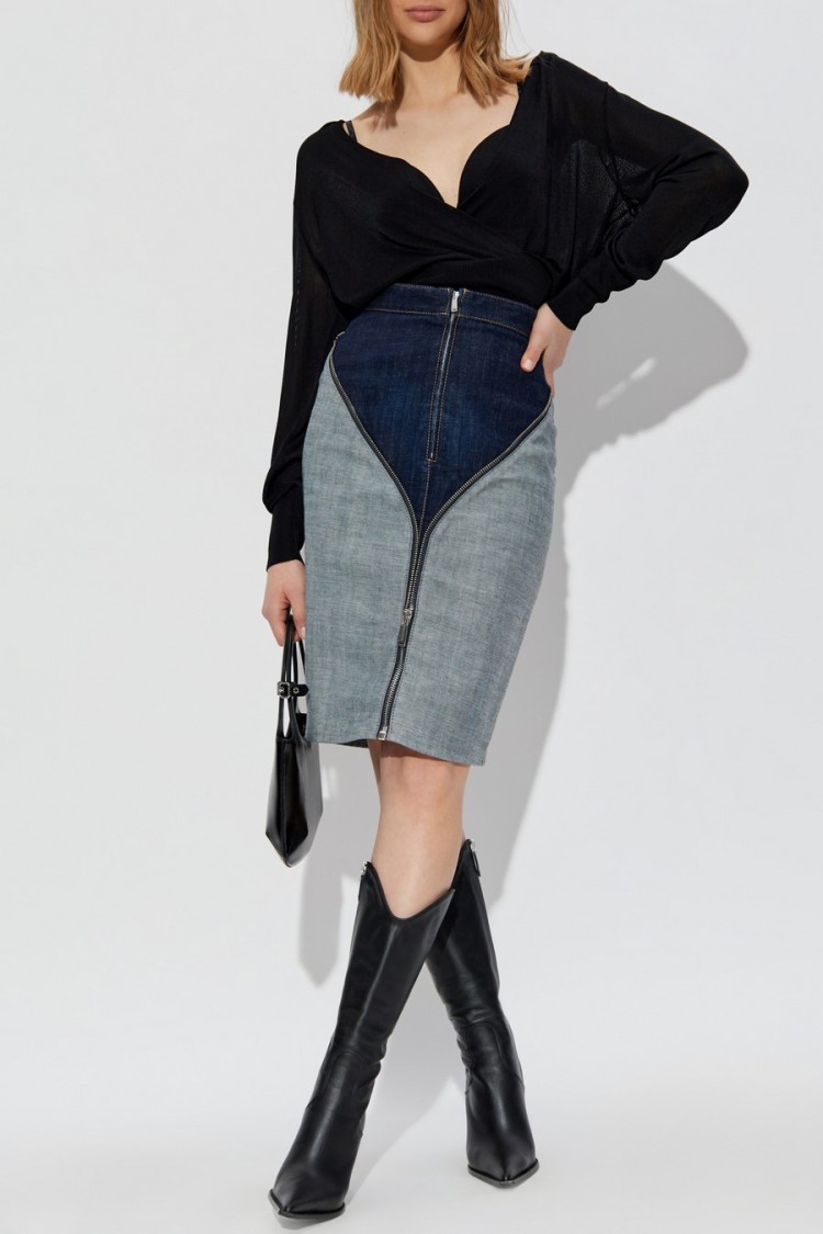 Dsquared2 Wrap-style Black Viscose Sweater With Deep V-neckline In Black