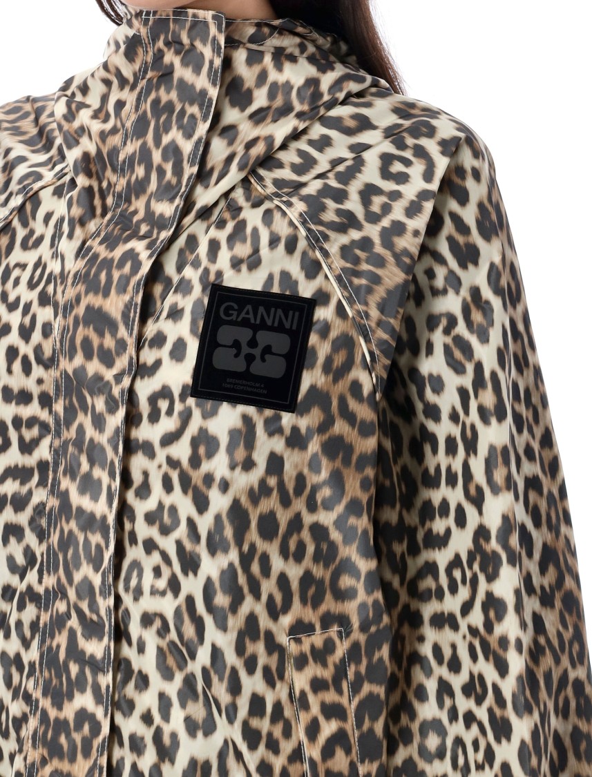 Ganni Leopard Print Nylon Jacket In Animal Print