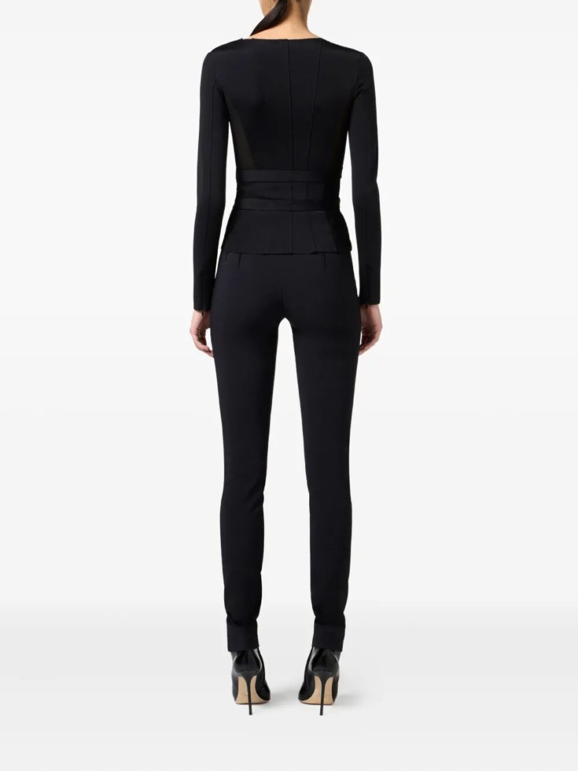 Elisabetta Franchi Cross-front Paneled Jacket With Sweetheart Neckline And Buckle Detailing In Black