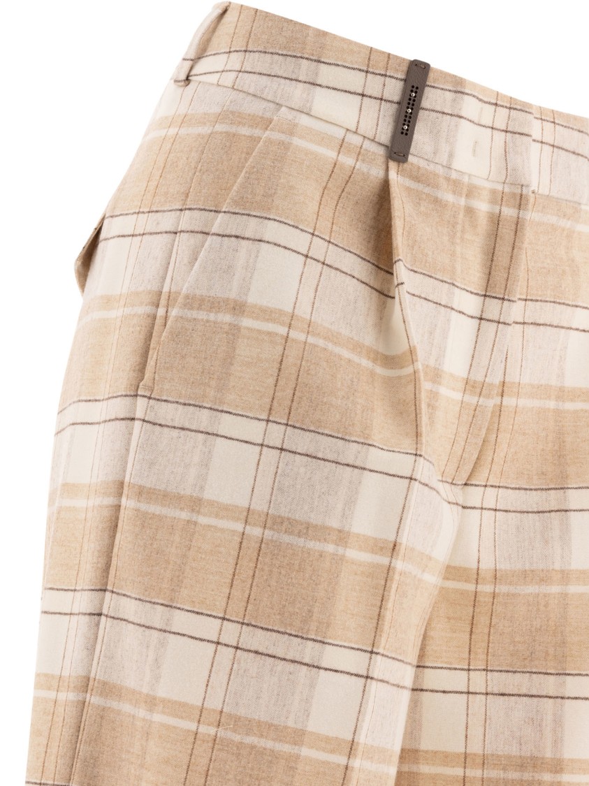 Peserico Check Wool Trousers In Neutral