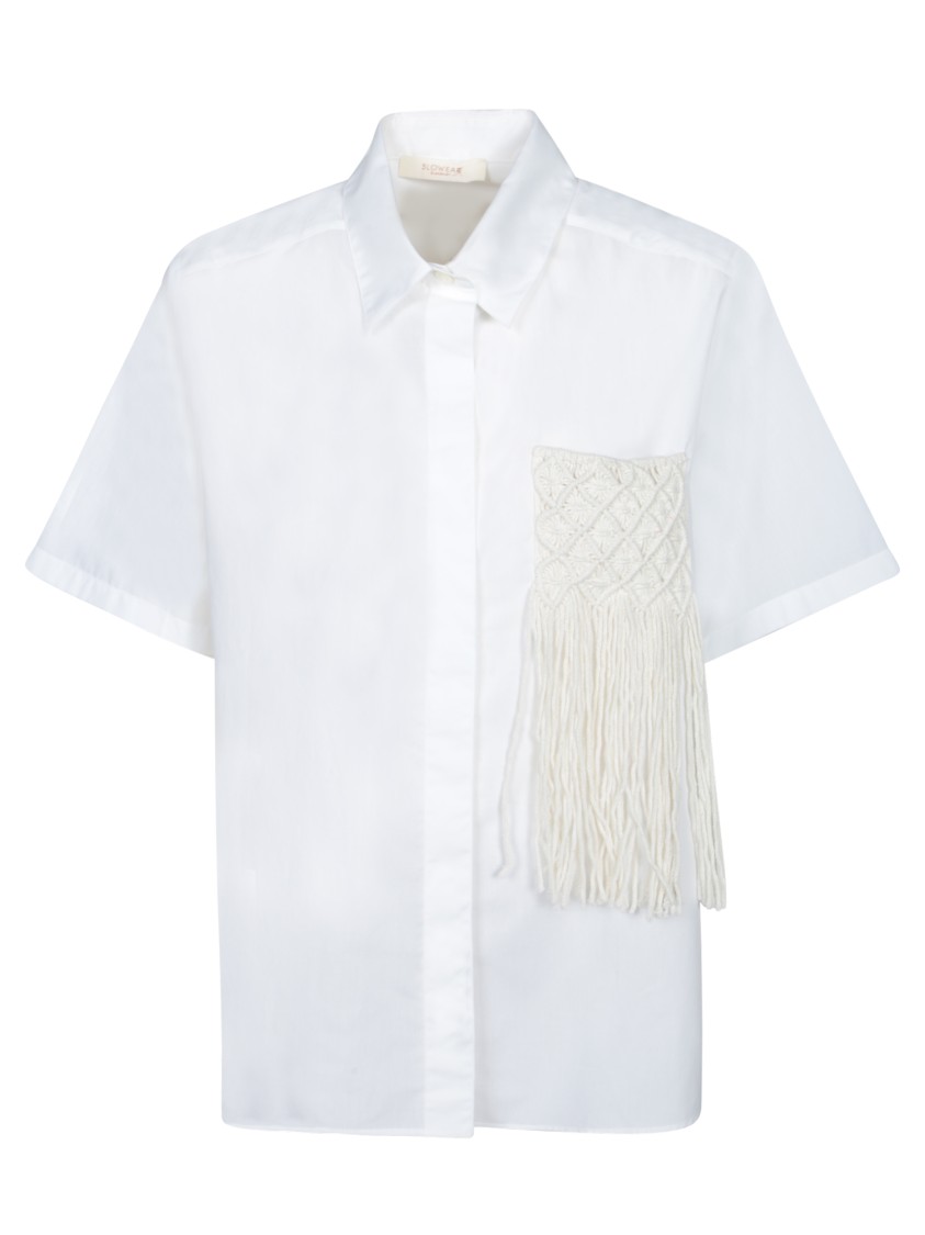 Shop Incotex Textured White Shirt With Fringe Detailed Pocket