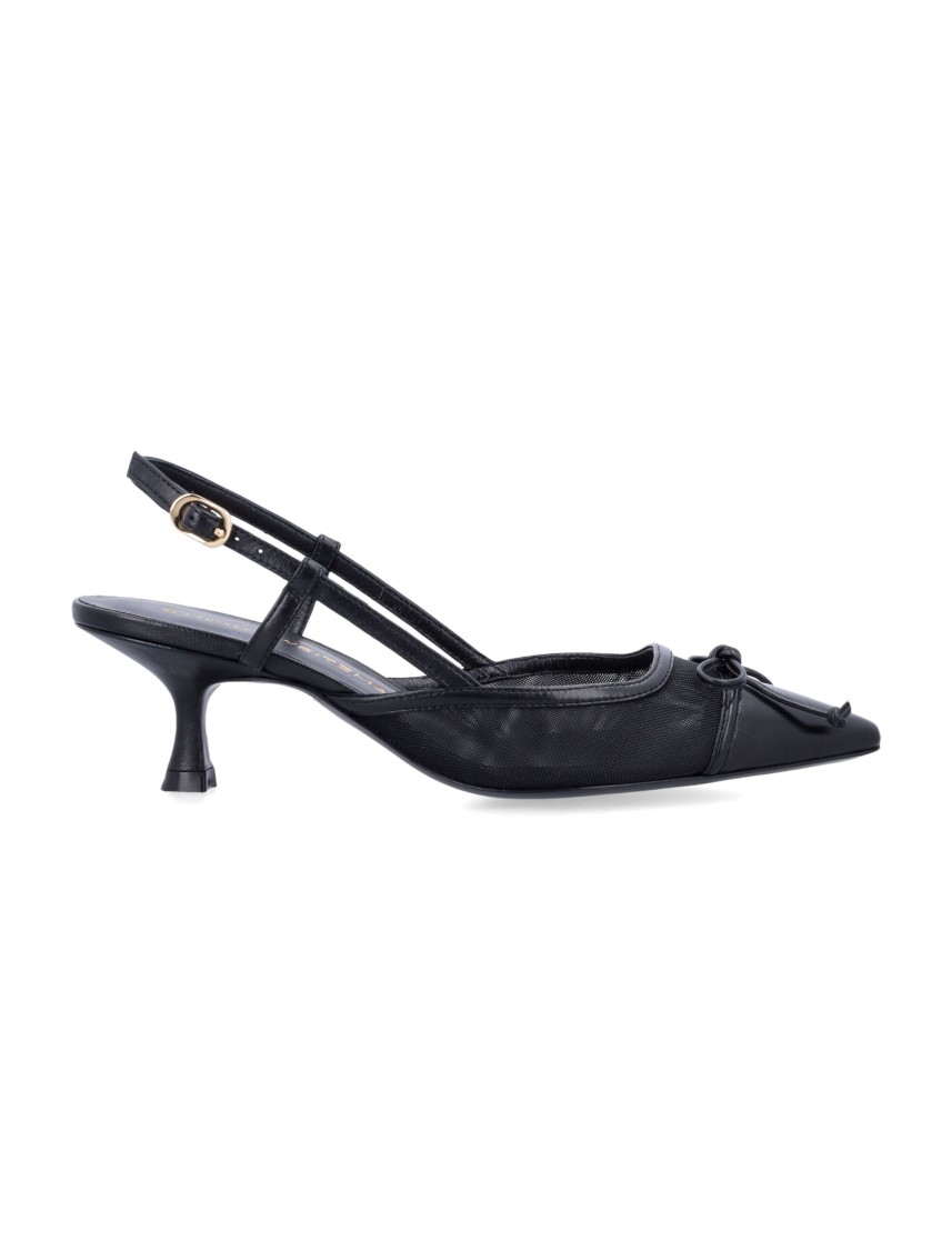Stuart Weitzman Mesh And Leather Slingback Pumps With Sculptural Heel