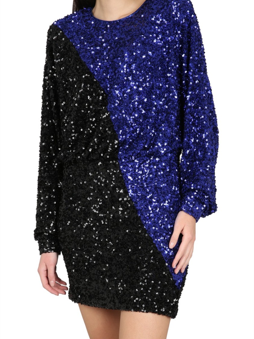 ROTATE BIRGER CHRISTENSEN ROTATE COLOR BLOCK SEQUINED MINI DRESS WITH LONG SLEEVES