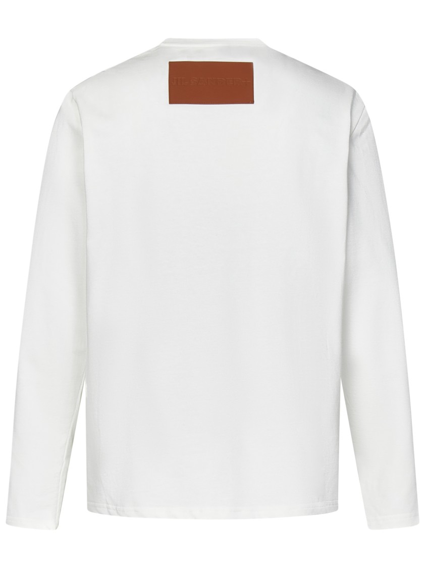Jil Sander Long-sleeved White Cotton Jersey With Leather Patch In White