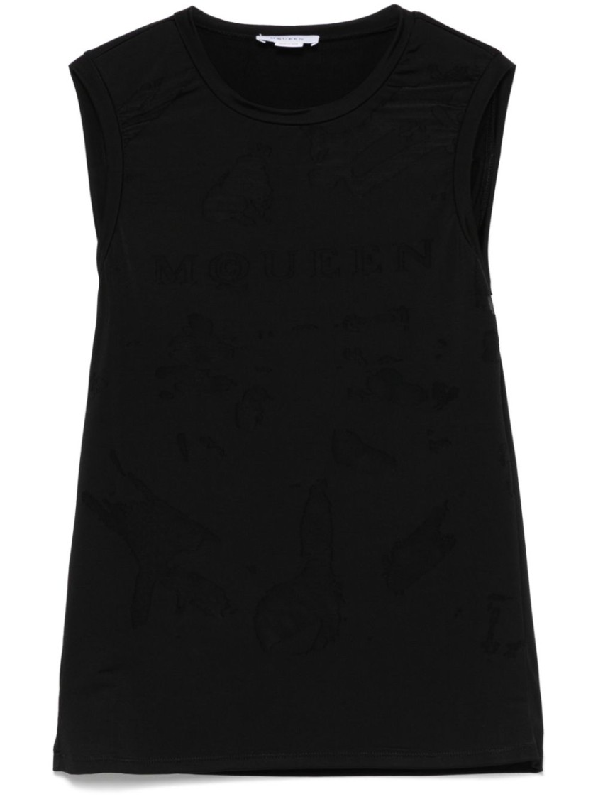 Alexander Mcqueen Black T-shirt With Transparent Inserts In Black