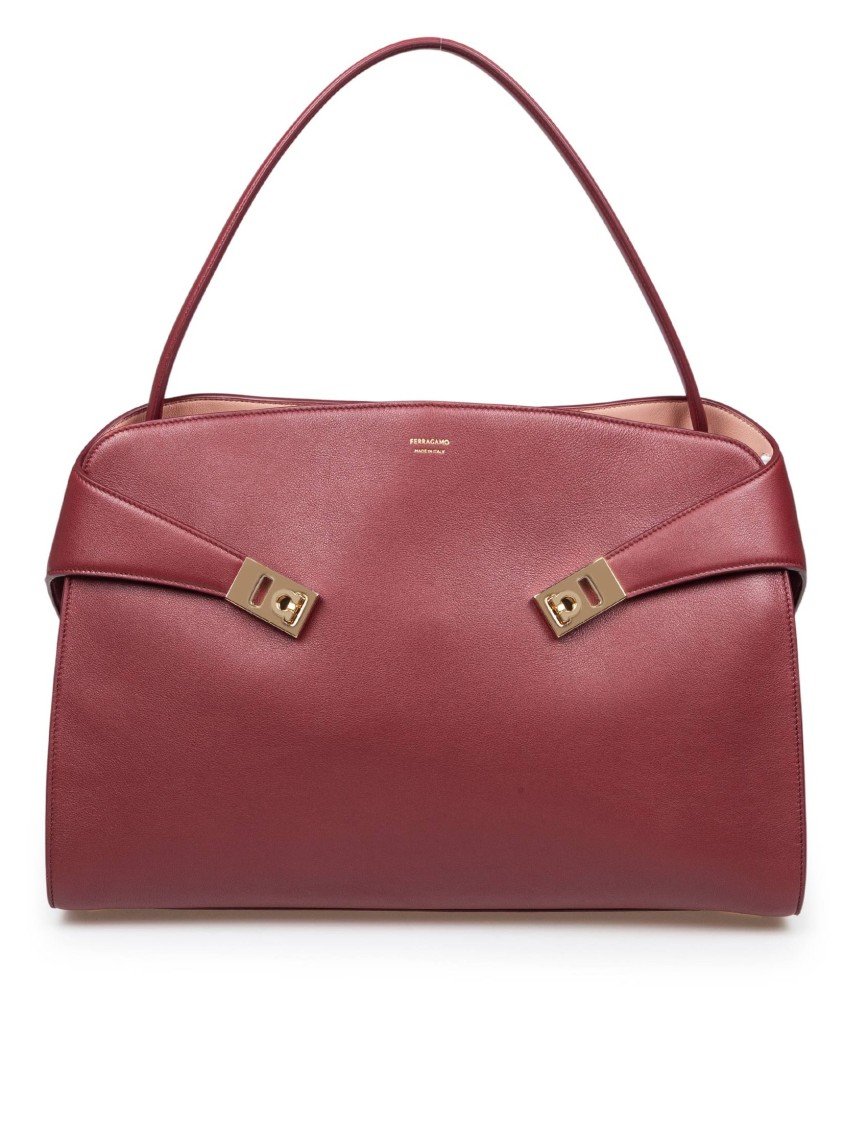 Ferragamo Burgundy Leather Large Hug Soft Shoulder Bag