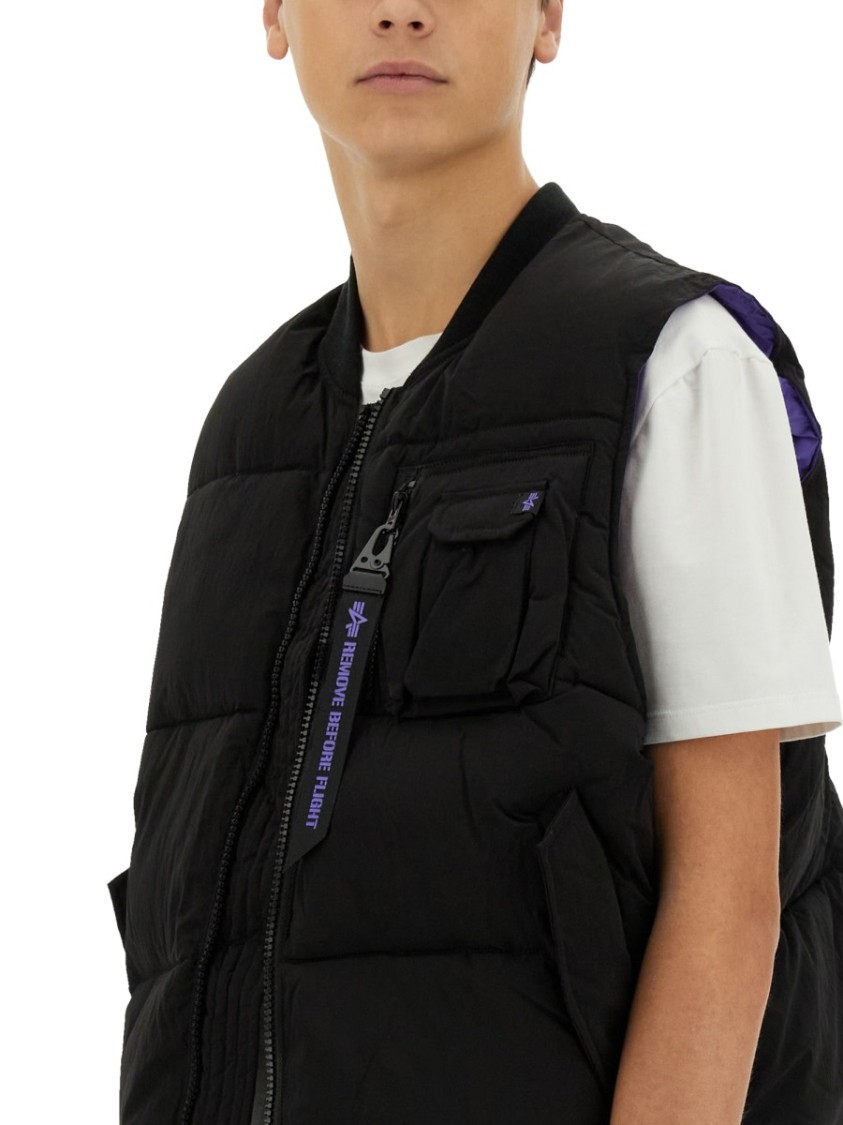 Shop Alpha Industries Puffy Sleeveless Vest With High Collar In Black