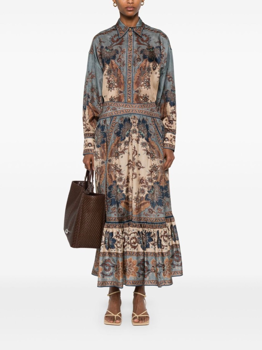 Zimmermann Ascension Manstyle Printed Silk Shirt In Gray