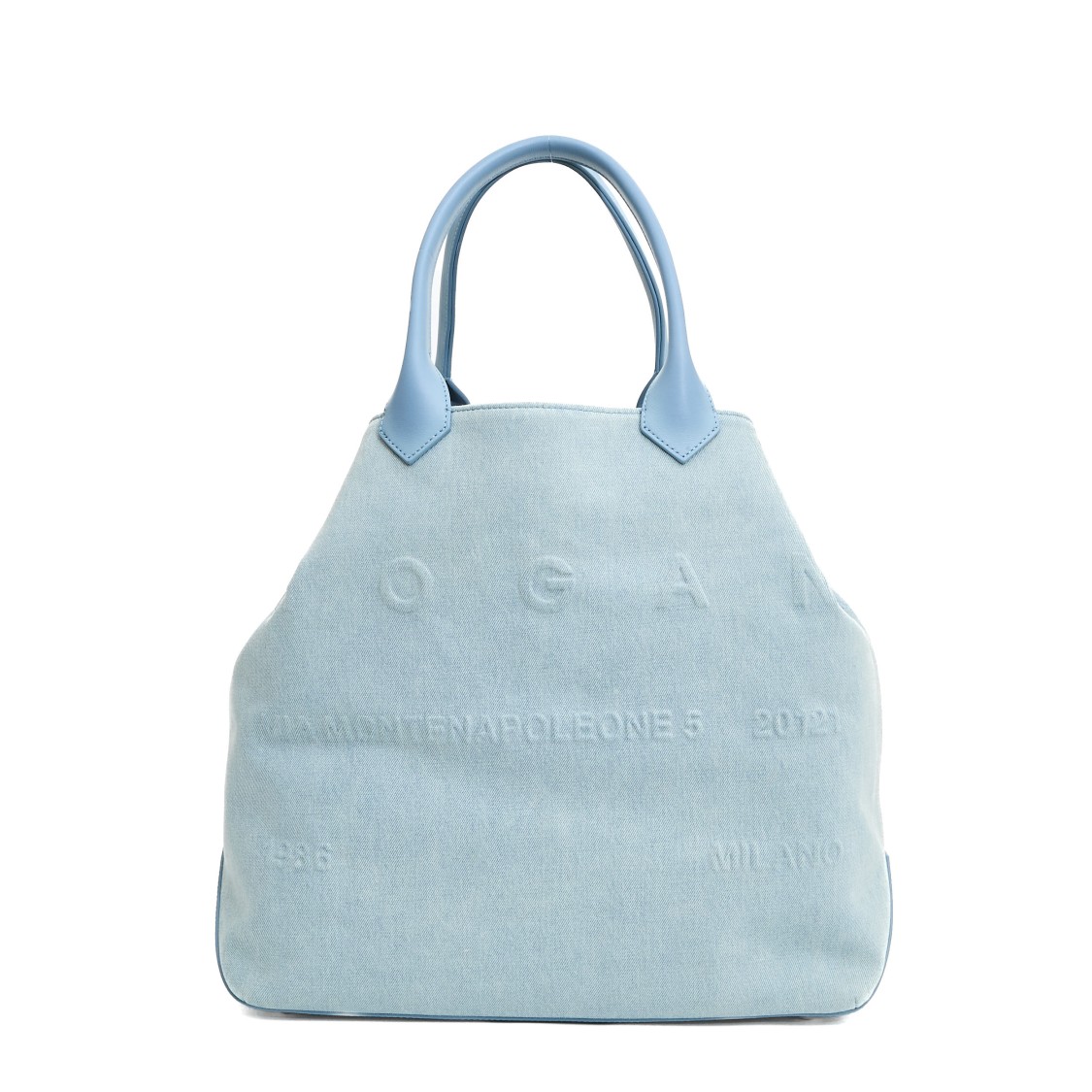 Hogan Spacious Denim Tote With Structured Leather Handles