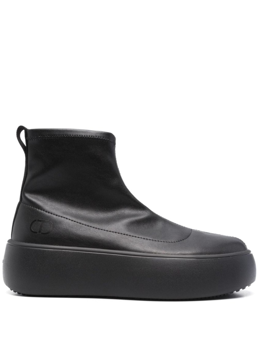 Twinset Twin-set Black Ankle Boots With Elevated Platform Sole In Black