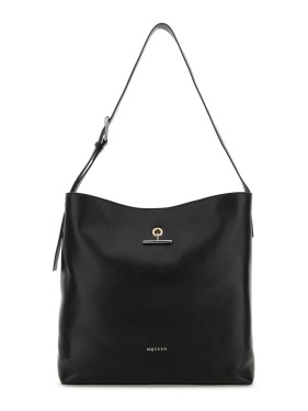 Alexander Mcqueen Black Leather The Cove Shopping Bag Tote