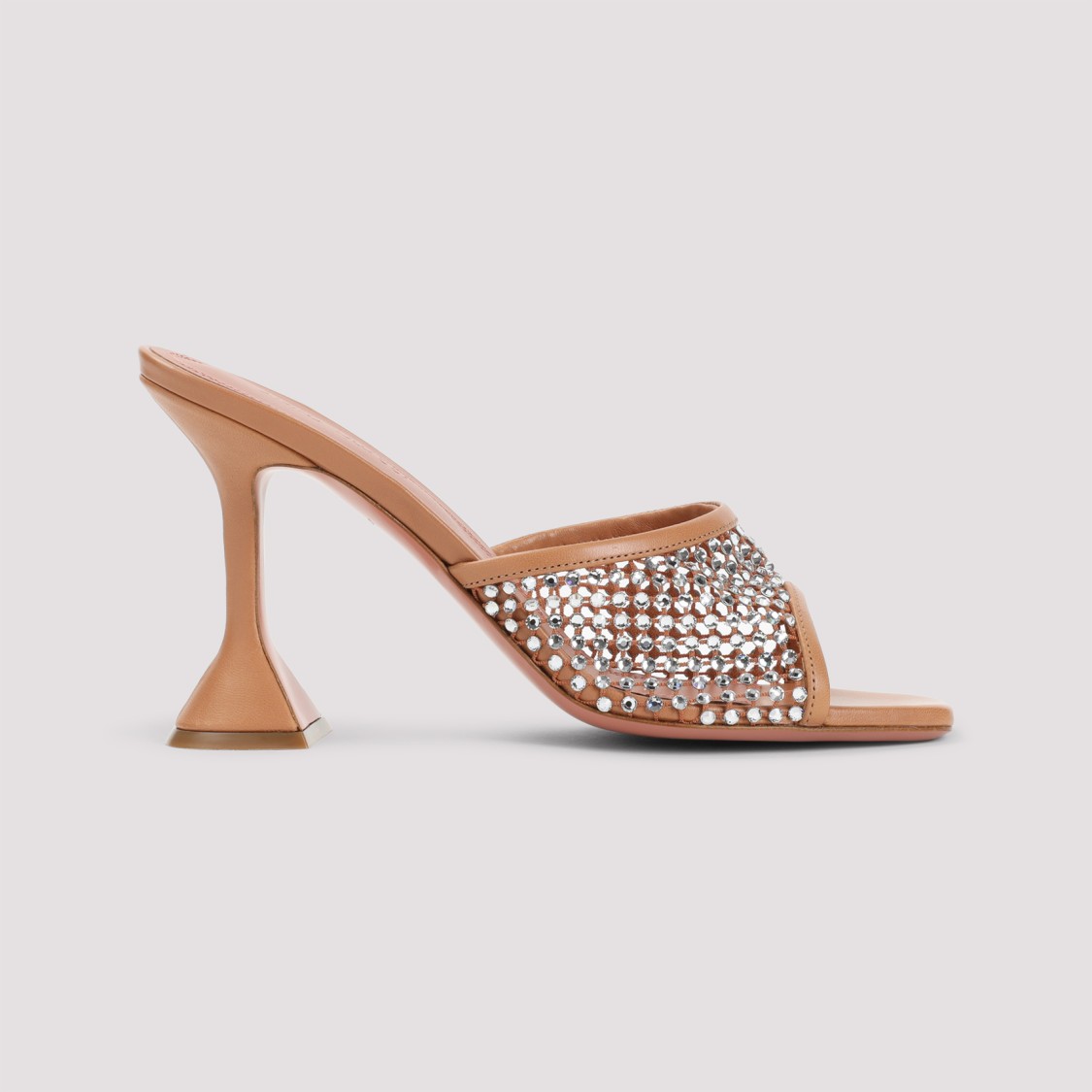 Amina Muaddi Tan Lupita Crystal Net Slipper Heeled Sandals In Neutrals