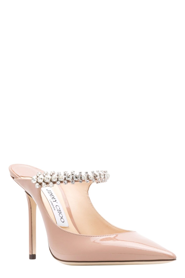 Jimmy Choo Womens Ballet Pink Bing 100 Crystal-embellished Patent-leather Heeled Mules In Neutral