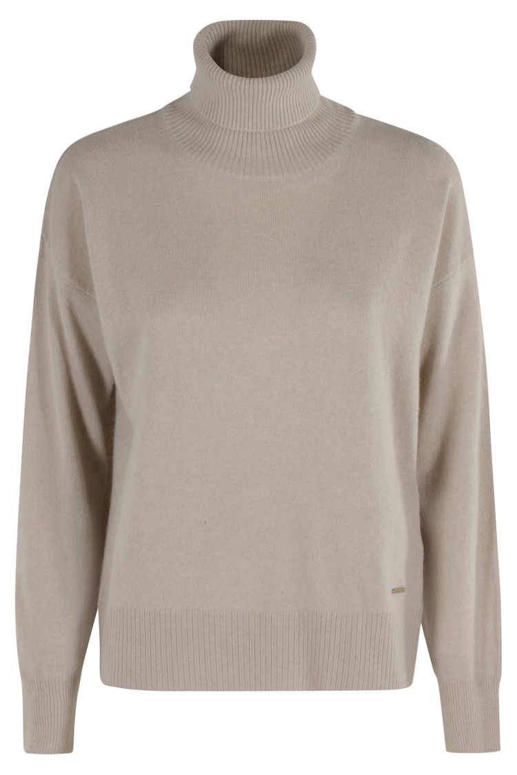 Woolrich Beige Turtleneck Sweater With Ribbed Detailing In Gray