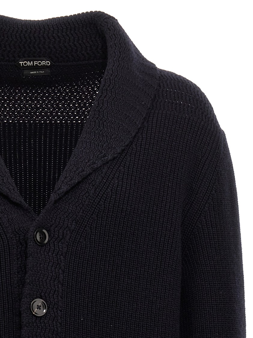 Tom Ford Cashmere Knit Sweater With Buffalo Horn Buttons And Shawl Collar In Black