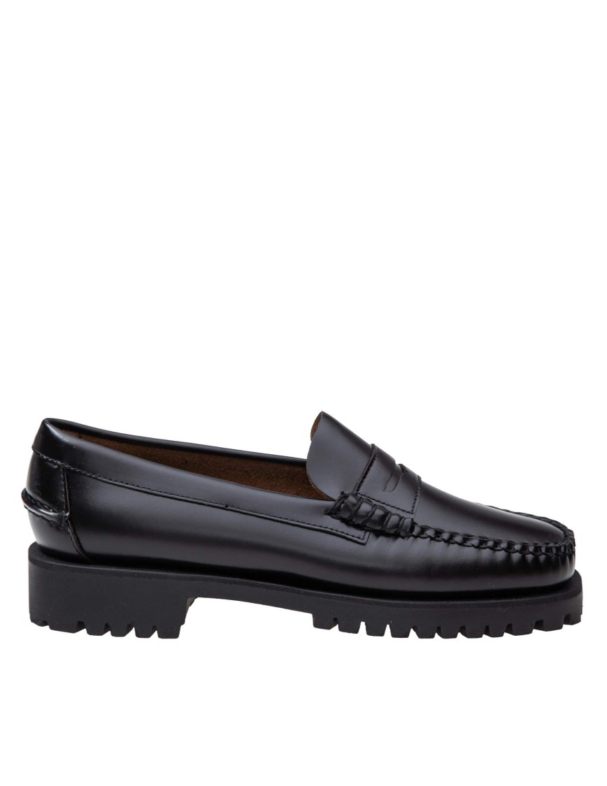 Sebago Black Slip-on Loafers With Lug Sole In Black
