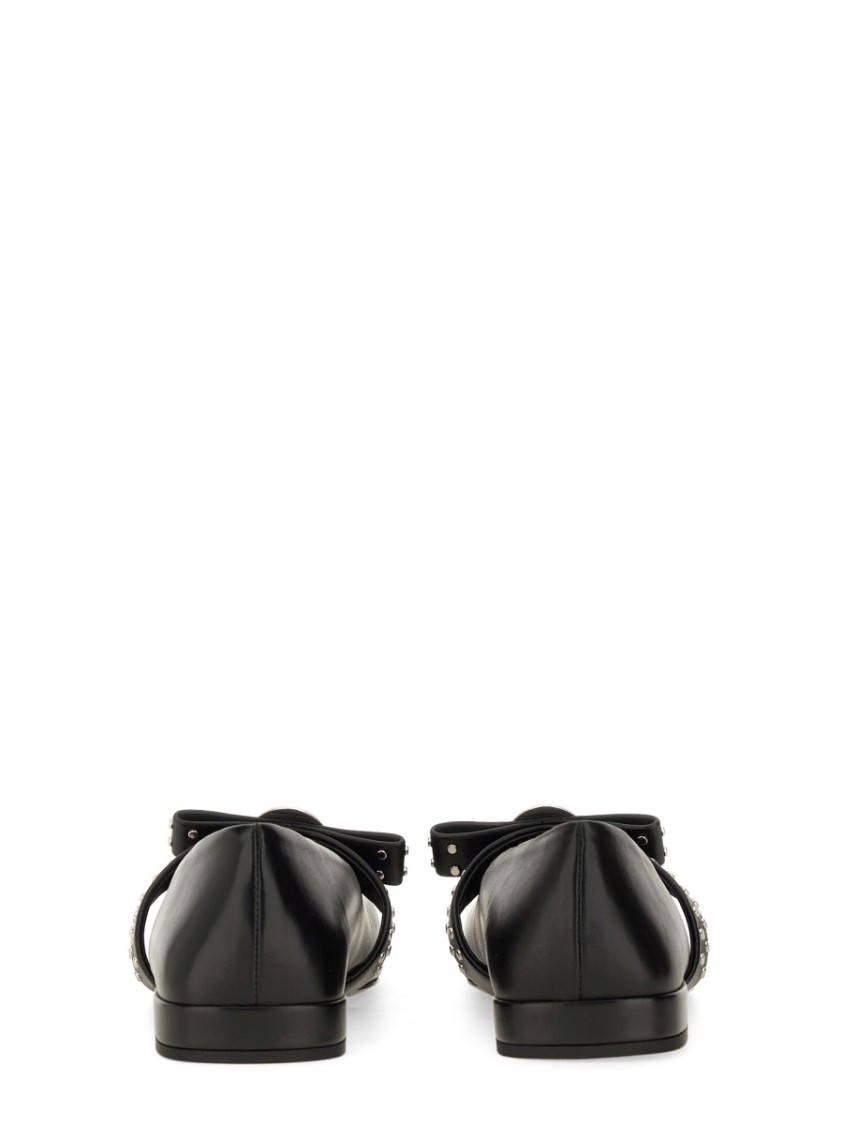 Versace Gianni Ribbon Leather Ballerina Flats With Studded Bow In Black