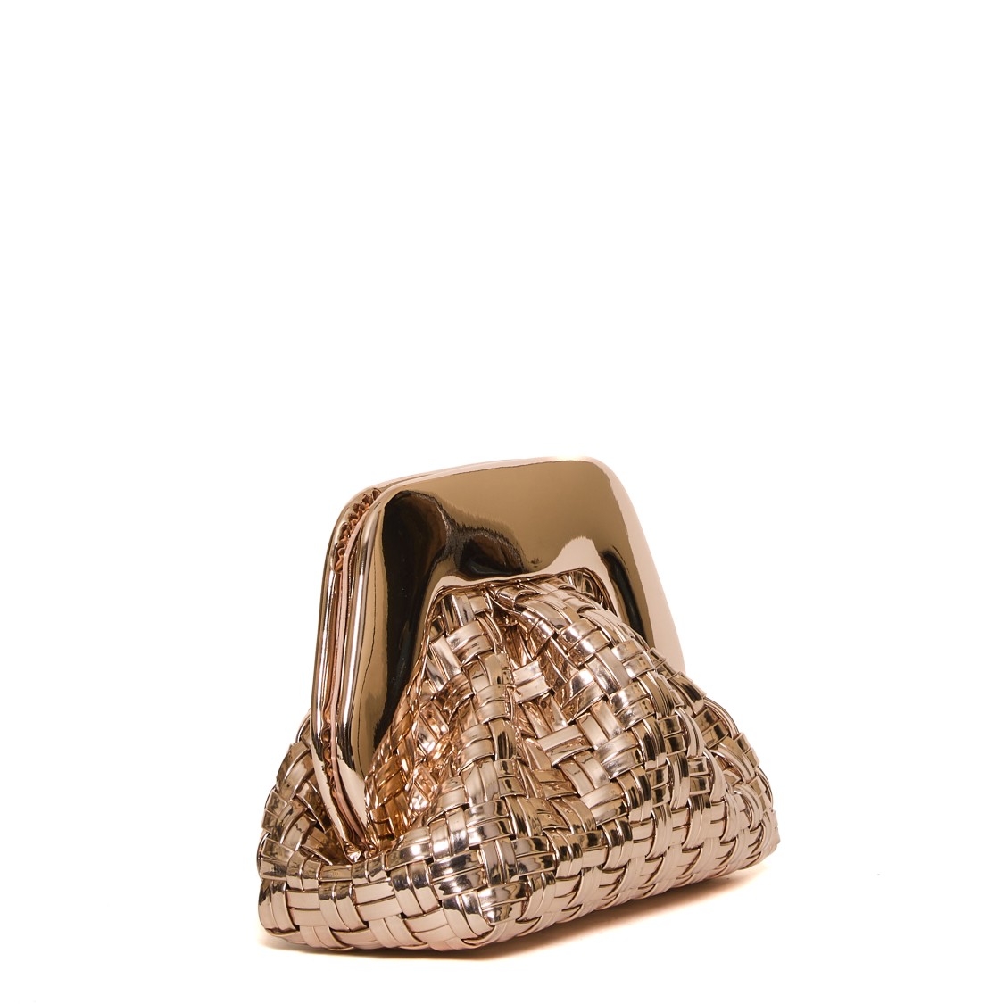 Themoirè Woven Clutch With Glossy Metallic Frame In Gold