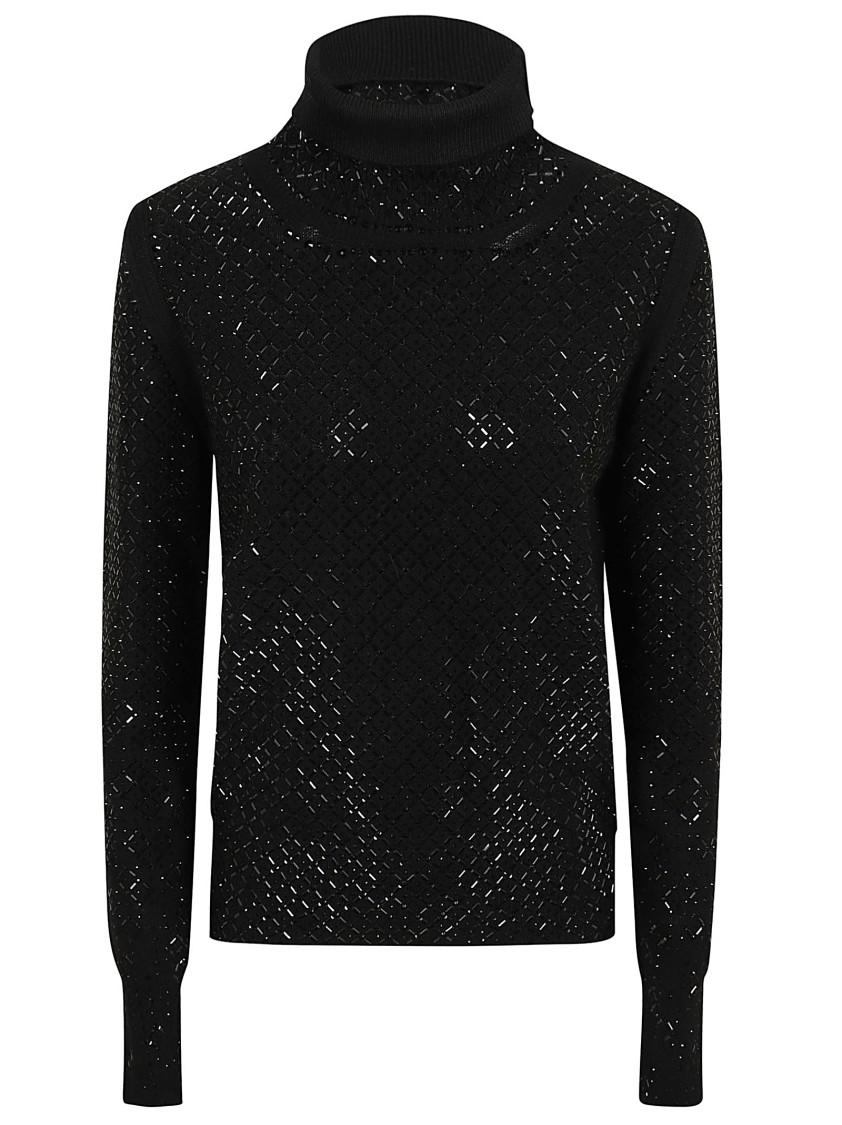Ermanno Scervino Textured Long Sleeve Sweater With High Neck In Black